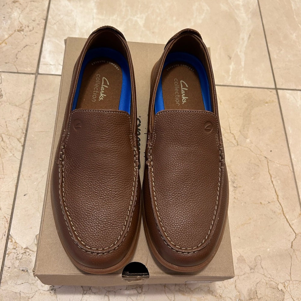 Clarks Brown Pebbled Leather Slip-On Loafers